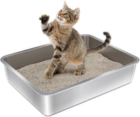 Stainless Steel Litter Box, Metal Cat Litter Box for Kitten - 1 Pack-Medium: 17.7x13.77x4 inch