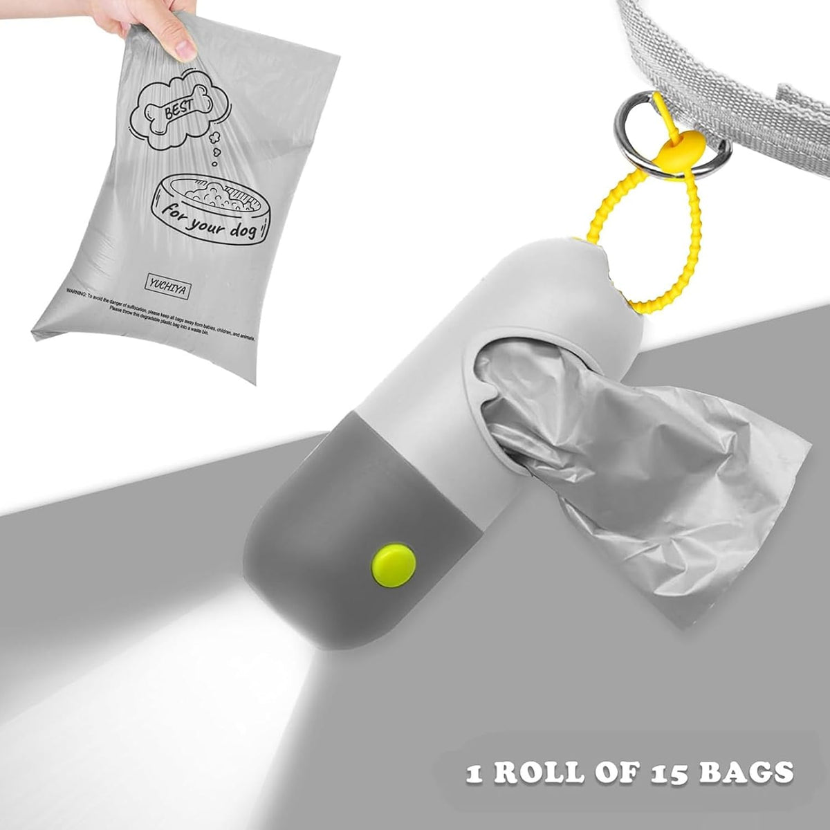 Dog Poop Bag Holder Dispenser with LED Flashlight – Essentials for Dogs - Light Grey - image 4