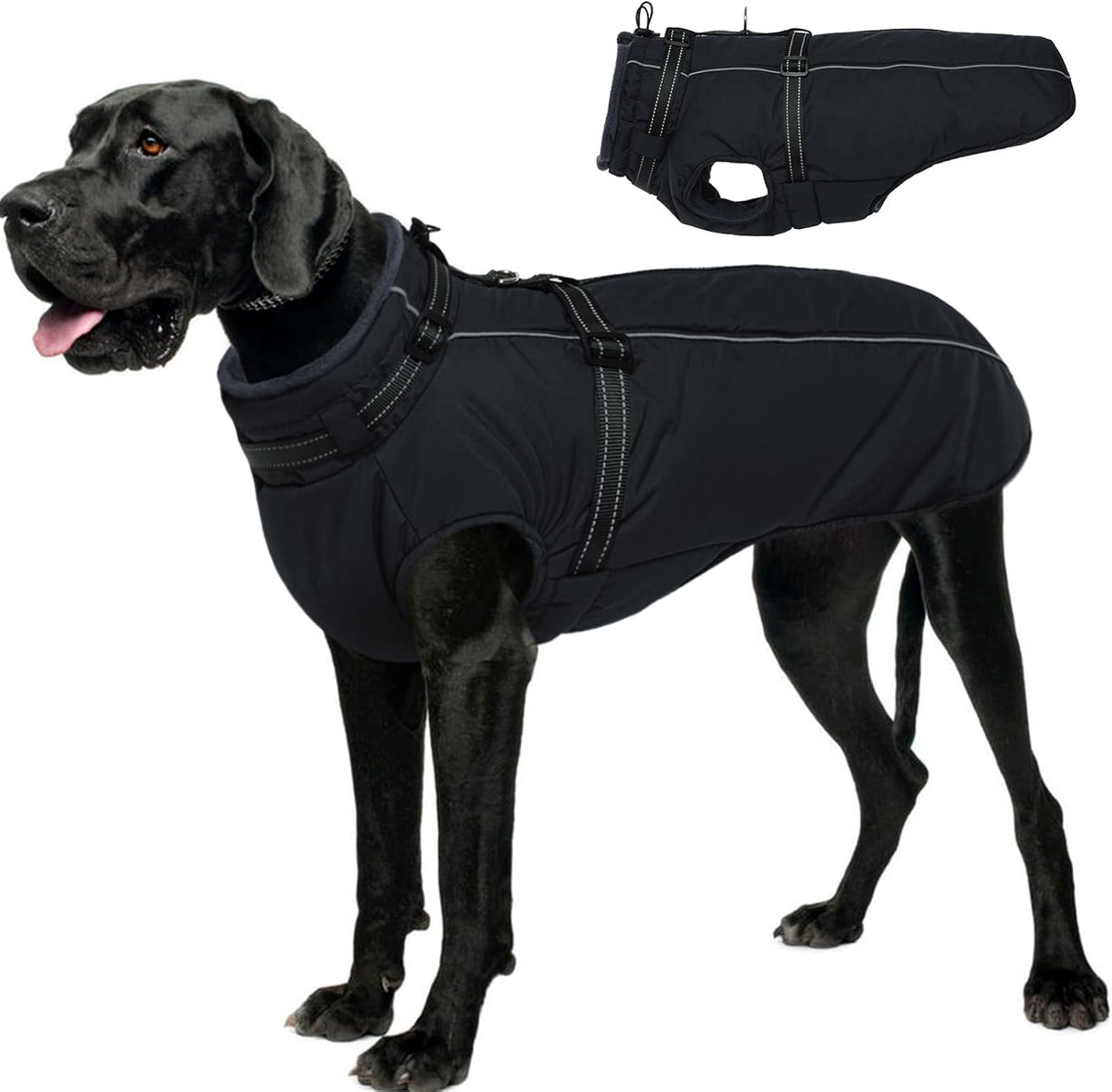 Dog Coat for Large Dogs Waterproof Dog Jacket with Harness Built in – Essentials for Dogs - XX-Large / Black
