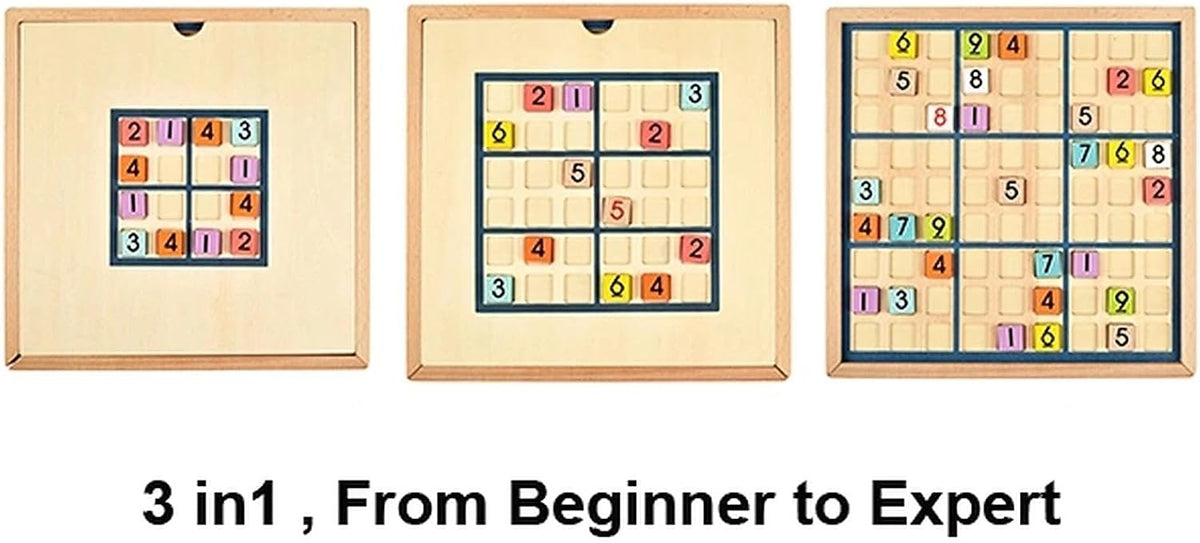 BOHS wooden color sudoku board game with multicolored number tiles, drawer and puzzle book - view 3