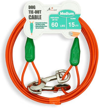 Petest 15ft Tie-Out Cable with Crimp Cover for Medium Dogs Up to 60 Pounds DarkGreen & Orange