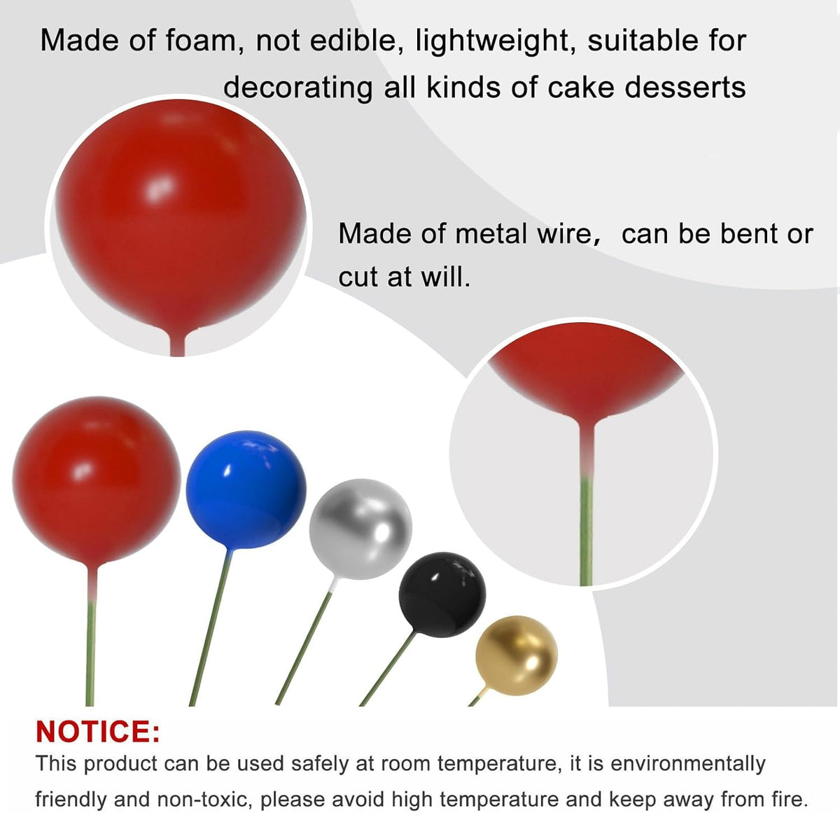ASTARON 50 Pcs Ball Cake Topper Sticks Mini Balloons for Cake - Red Blue Series - image 3