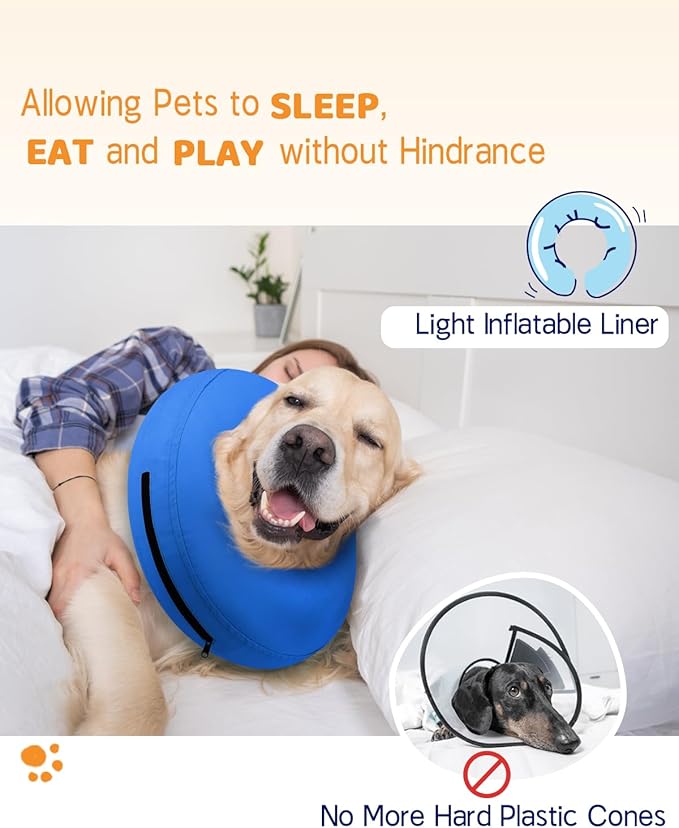 Supet Inflatable Dog Cone for Dogs to Stop Licking, Dog Neck Donut Collar Recovery E Collar to Stop Licking, Soft Pet Cone for Small Medium Large Dogs
