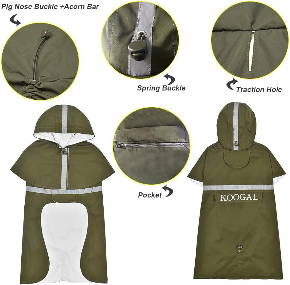 Dog Raincoat Waterproof Hooded, Medium Dogs - Green / 3XL-Fit for 33 to 44 pounds - image 4