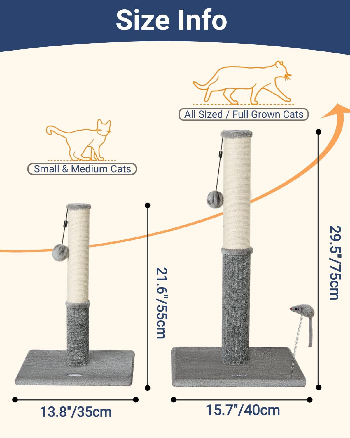 Cat Scratching Post, Cat Scratchers for Indoor Cats with Toys – Essentials for Cats - 21.6" / Light Gray - image 3