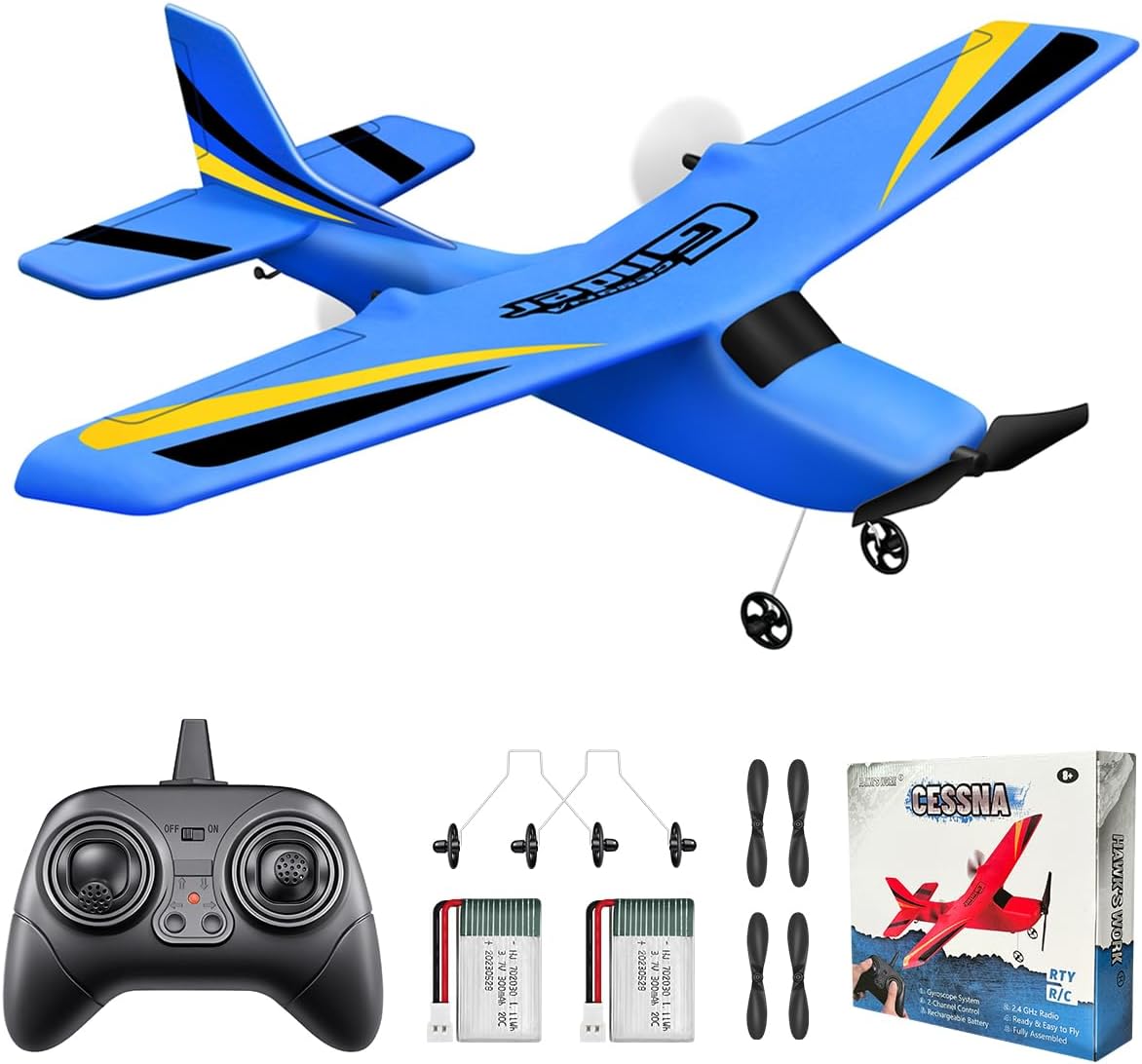 HAWK'S WORK 2 CH RC Airplane, RC Plane Ready to Fly - Blue
