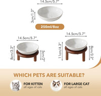 Elevated Cat Bowls, Ceramic Cat Bowl with Bamboo Stand Wide Opening – Essentials for Cats - White / Paw x2 + Acacia Wood - image 2