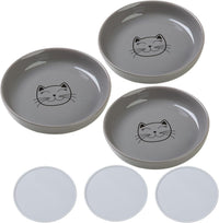 Shallow Wide Elevated Cat Bowls Whisker Fatigue – Essentials for Cats - Grey / Plate with mat(3 pack)