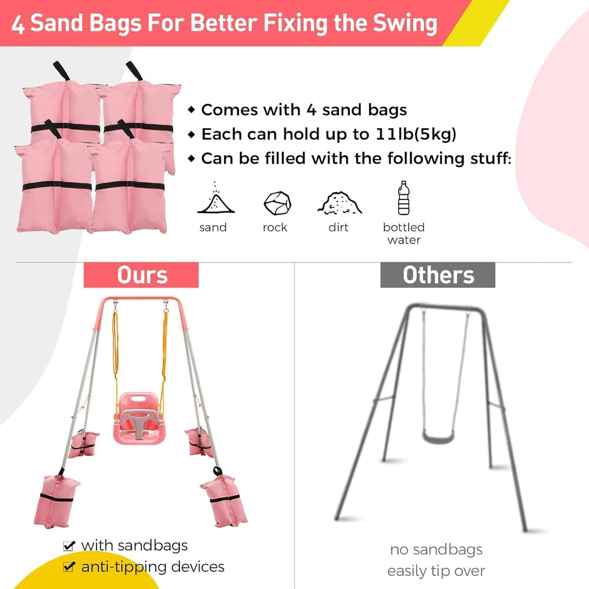 FUNLIO Toddler Swing with Foldable Metal Stand for Toddlers Aged 1~10 - Pink - image 3