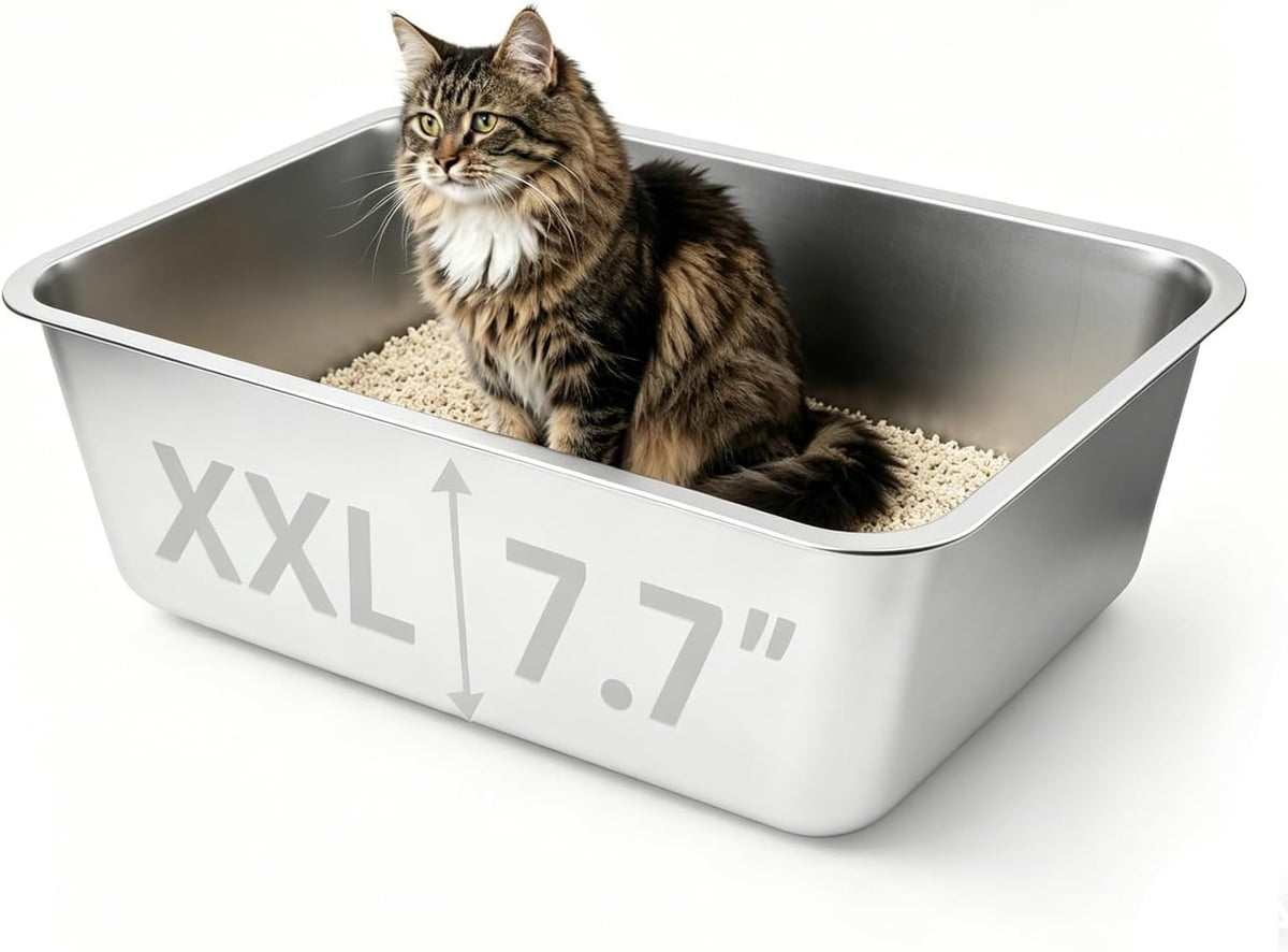 Stainless Steel Cat Litter Box 17"x13"x5.1" – Daily Care for Cats - 23.4"L x15.6"W x 7.7"H