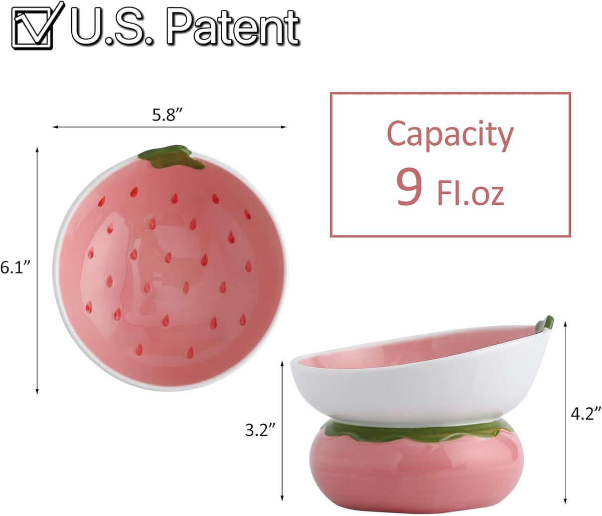 Ceramic Raised Cat Bowl, Strawberry Shaped - Pink - image 2