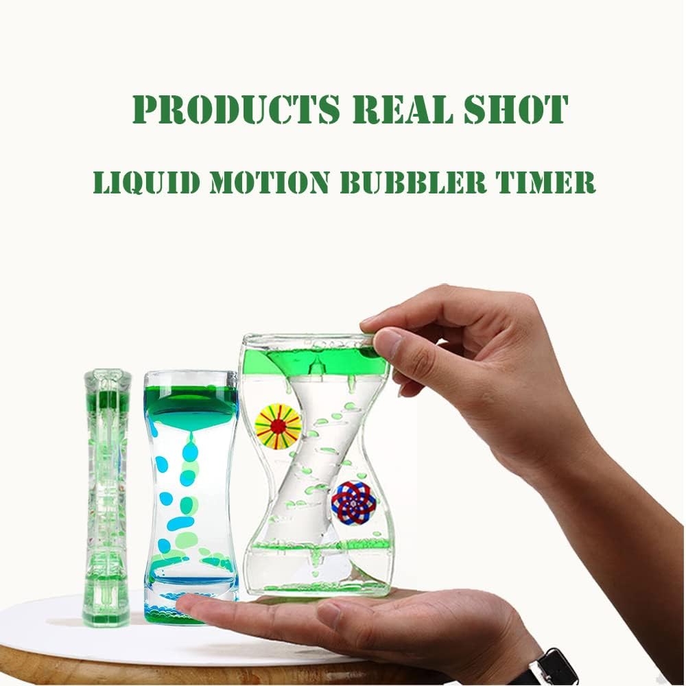 Oneshow 3 Pack Liquid Motion Bubbler Oil Hourglass Sensory Toys - Green 2 Pack - image 4