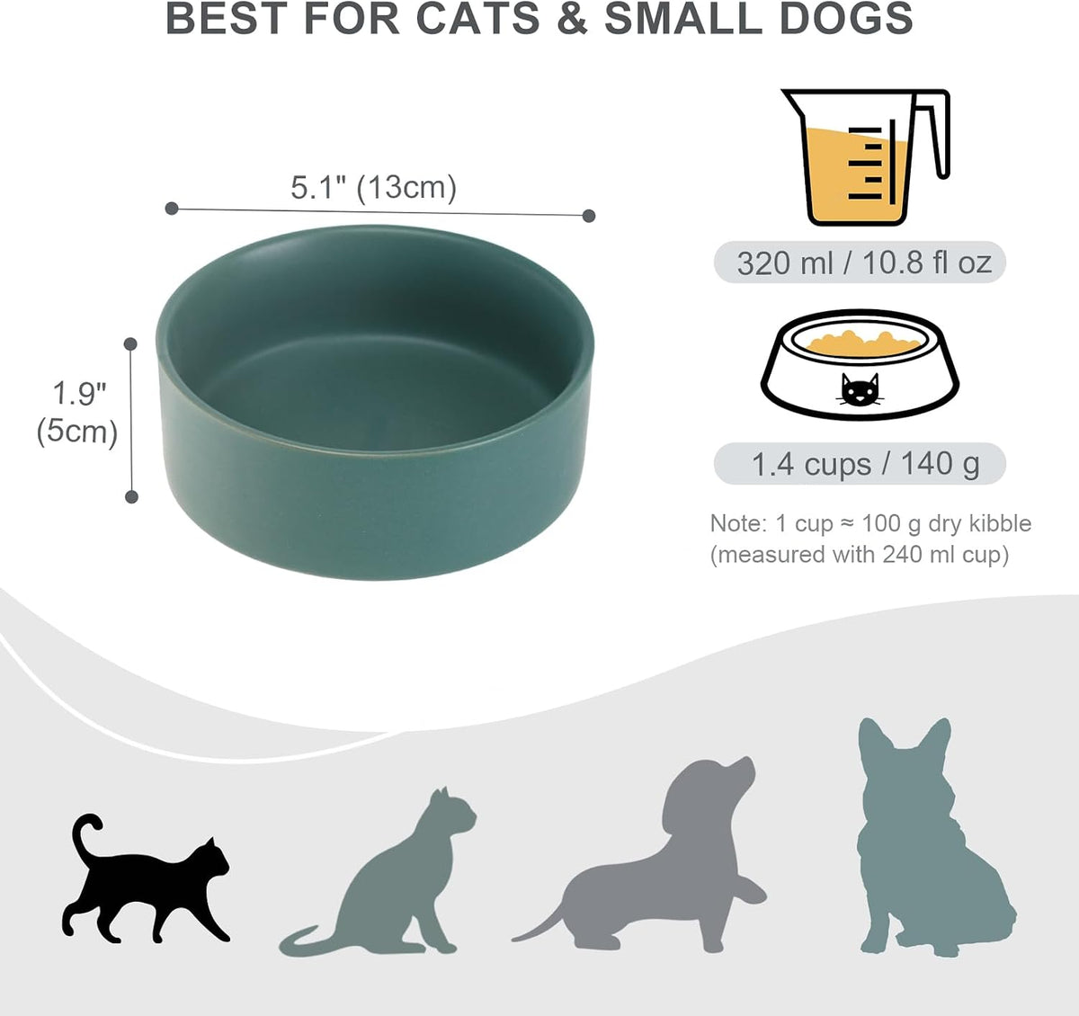 Ceramic Dog Bowl for Food and Water - Small / Green - image 2