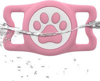 IP68 Waterpoof Dog Airtag Holder, Stretchy Silicone Full Body Covered Apple Air Tag Holder for Dog Cat Collar Fit All Width Collar (Pink, 1 Pack)