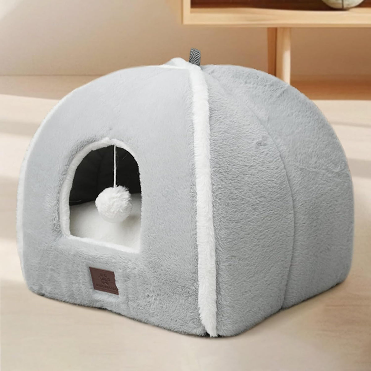 Cat Bed for Indoor Cats - Cat Cave Beds Cat House Cat Tent with Removable Washable Cushioned - Grey / L(17.5 x 17.5 x 17.5 Inch)