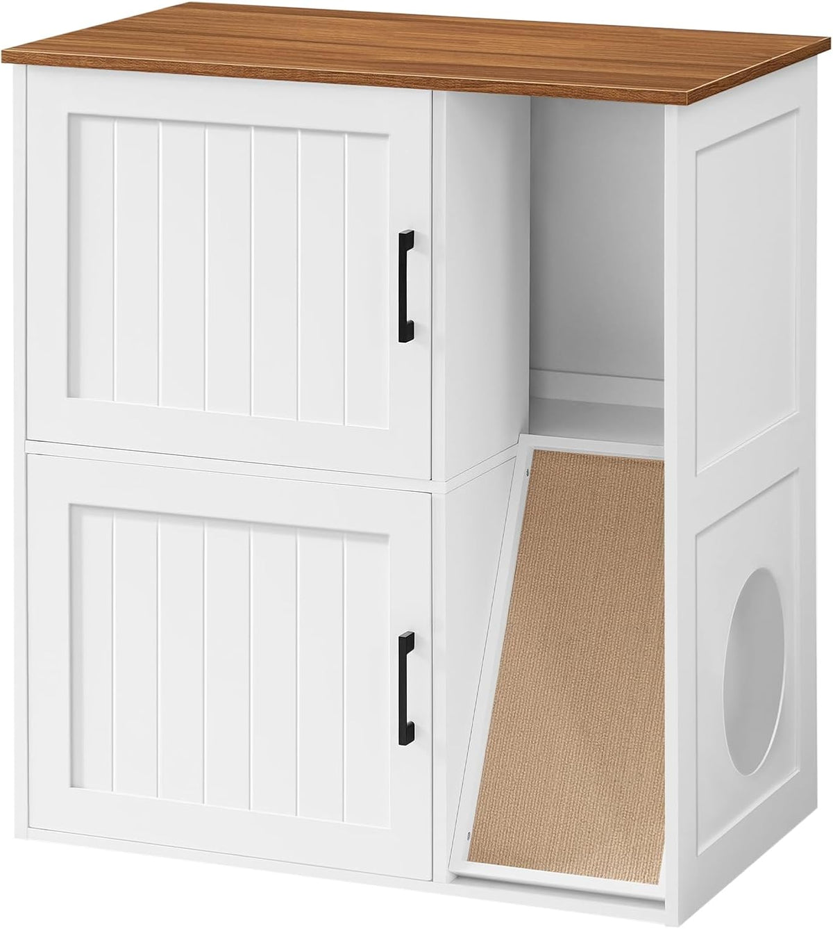 MAHANCRIS Litter Box Enclosure for 2 Cats - White and Walnut
