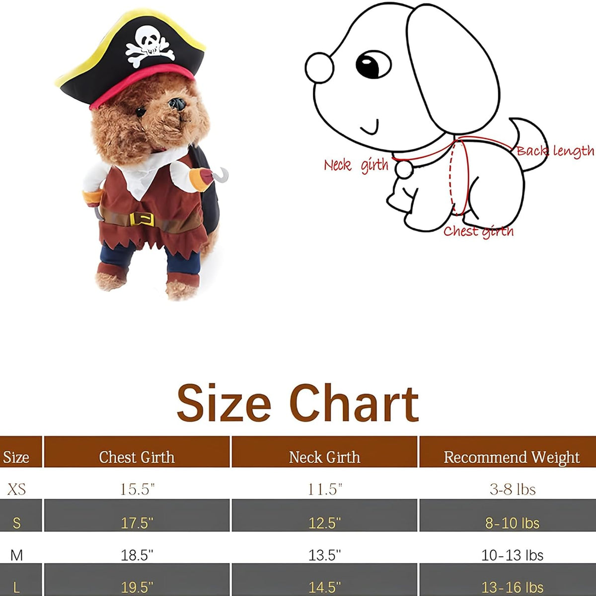 Pirates of the Caribbean style pirate dog costume with hat, size M for 10-13 lb dogs - view 3