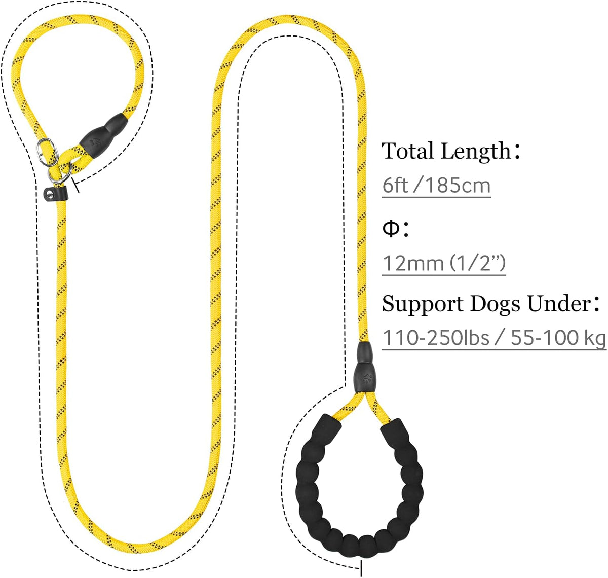 Slip Lead for Dogs, No Pull Training Leash, Padded Handle – Essentials for Dogs - L-1/2"x6'(110-250lbs) / Yellow - image 2