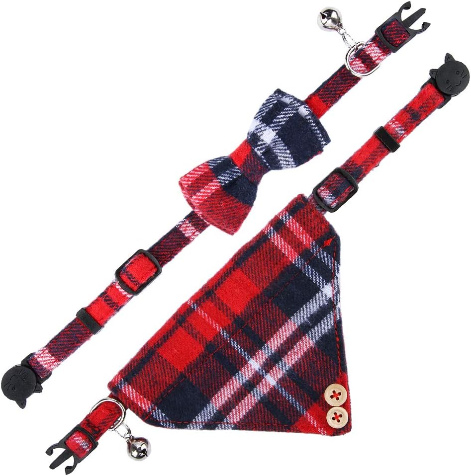 Faleela Breakaway Cat Collar with Bells - Red bow+bandana - image 2