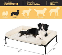 Veehoo Cooling Elevated Dog Bed Add Removable Deluxe Rose Plush Bolster Cushion Mat, 41" x 27" Washable Dog Couch Bed, Raised Pet Cot with Breathable Teslin Mesh, No-Slip Feet, White, CWC2439B