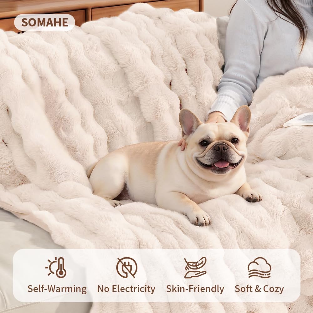 SOMAHE Soft Faux Fur Cat Blanket, Washable - 28"L x 22"W Inches / Milky White - image 3