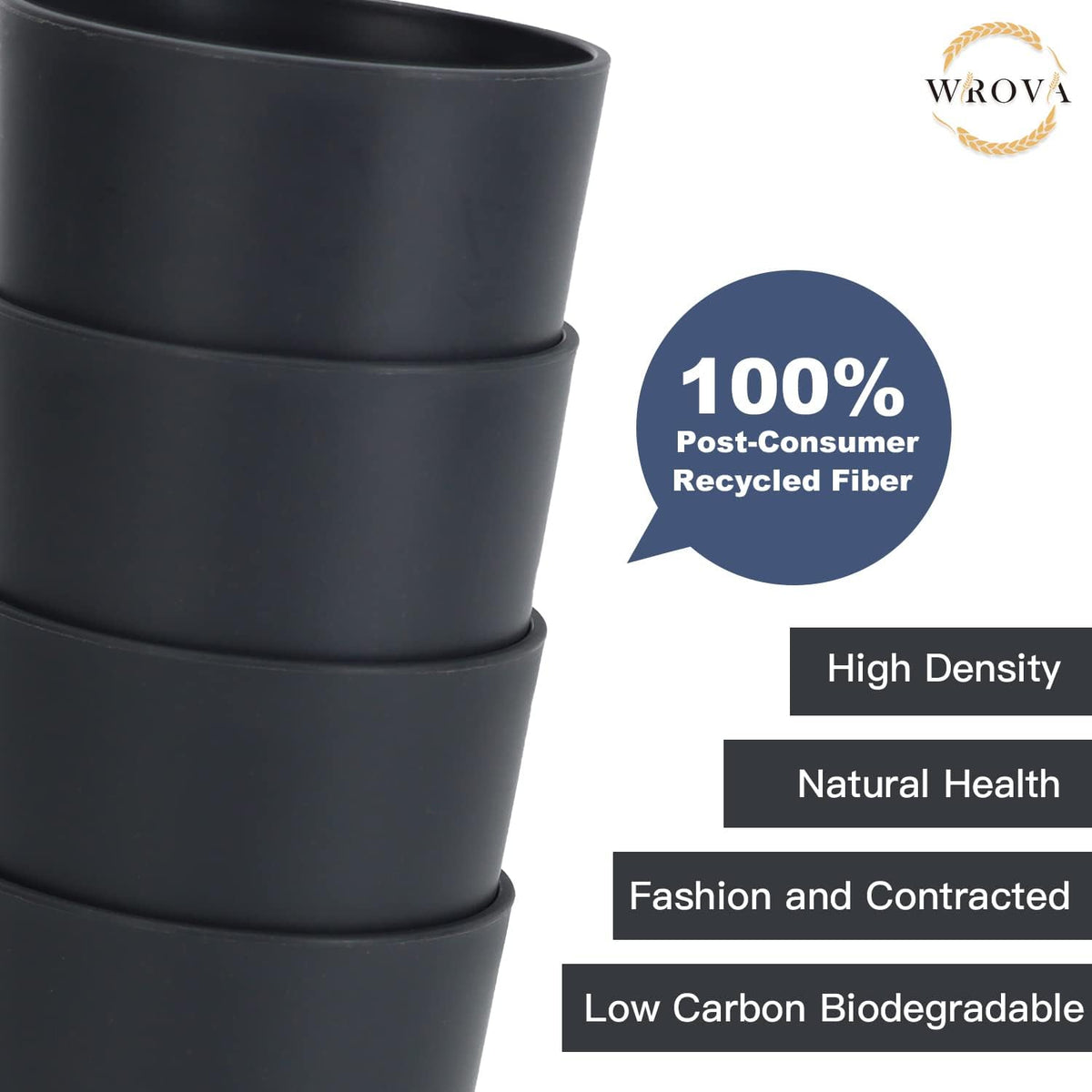 Wrova set of 8 black reusable wheat straw cups, 20 oz, stackable - view 13