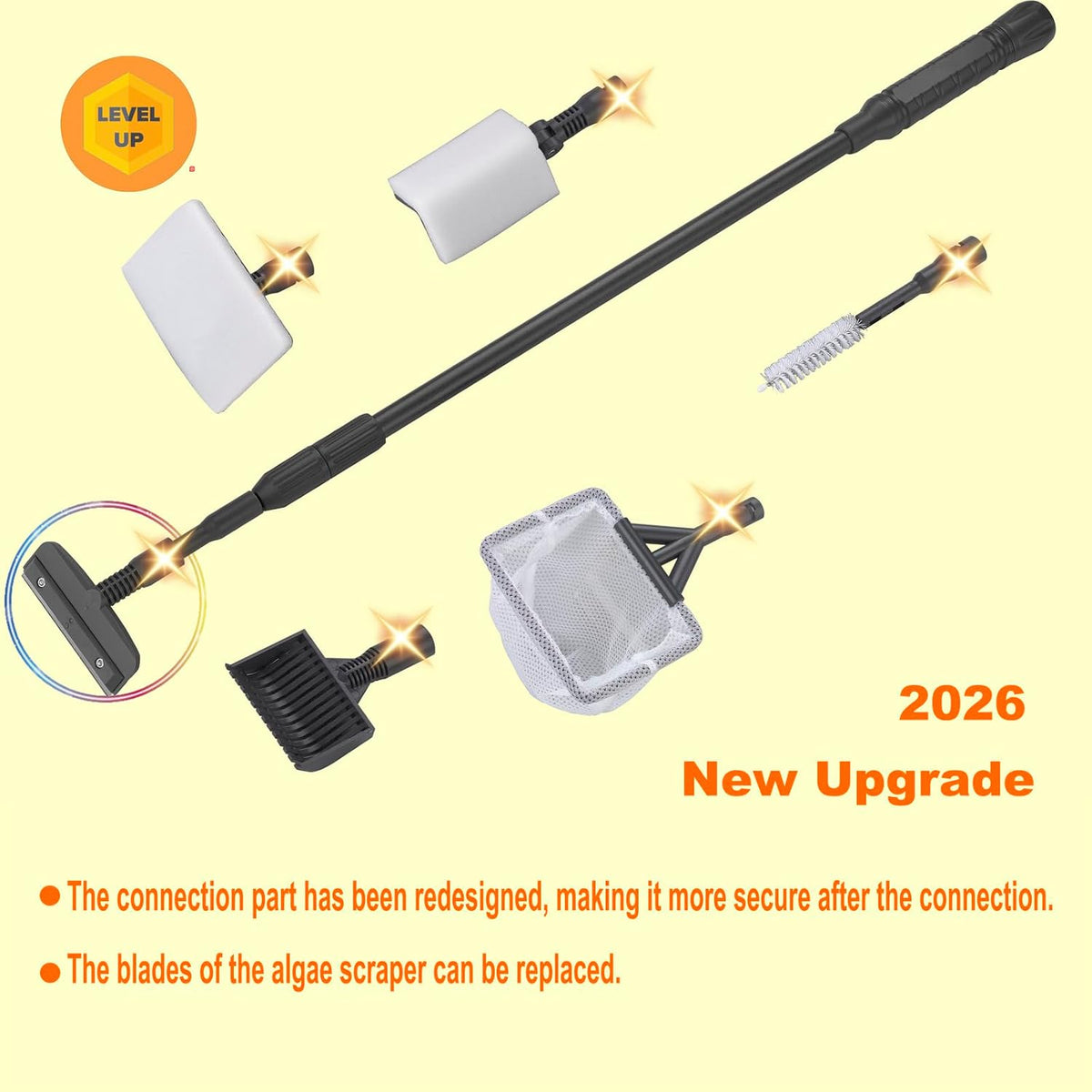 4IN1 Aquarium Cleaning Tools Long Handle Algae Scraper – Essentials for Fish - 9IN1 / 20~36In - image 2