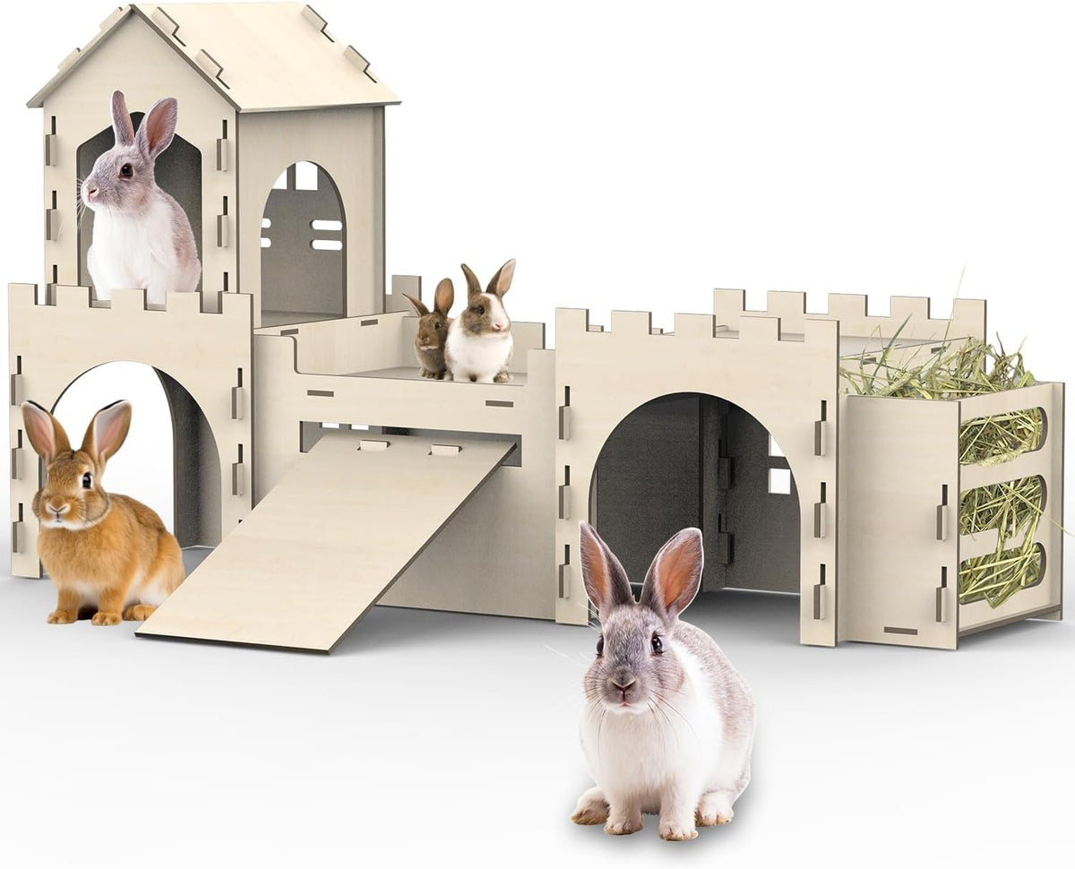 Large Bunny House and Hideouts - Extra Large-4 House with Hay Feeder