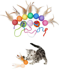 PET SHOW 10 Pack Cat Toys - Woolen Yarn Cat Balls, Interactive Mesh Feather Ball, String Toy for Indoor Cats, Chase Training Activity for Kittens