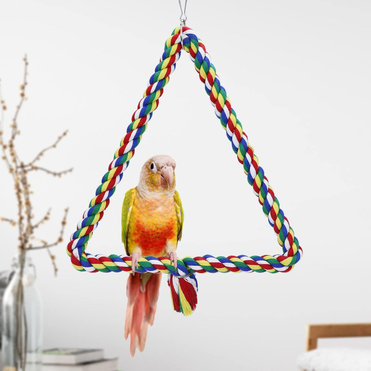 Bird Triangle Rope Swing Colorful Perch Chewing Toy for Parrots - M - image 2