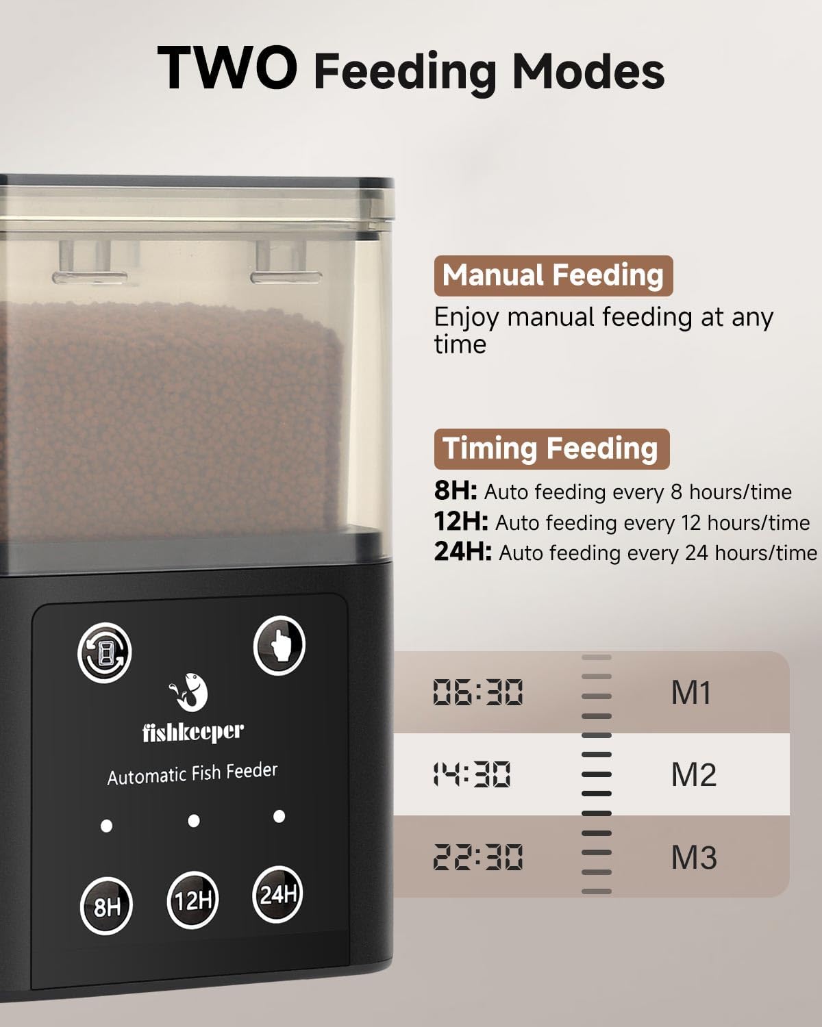 fishkeeper Automatic Fish Feeder for Aquarium, 8H/10H/24H Timer - 320ML - image 3