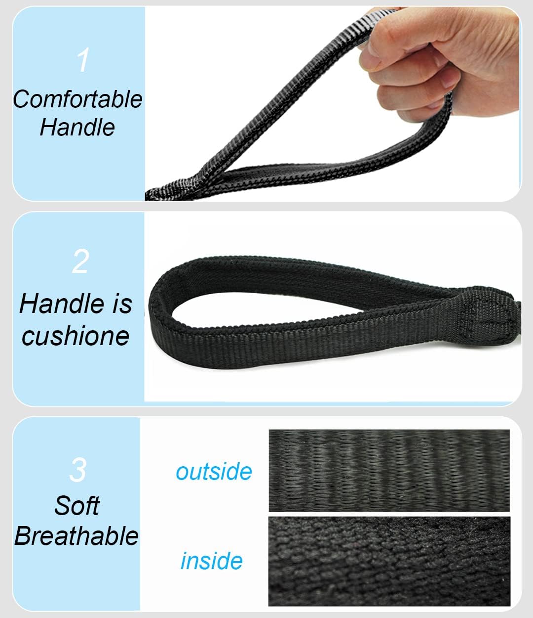 Reflective Dog Leash 2/3/4/6/10ft Braided 1/2" Strong Nylon Rope – Essentials for Dogs - 3ft * 1/2" / Black - image 3