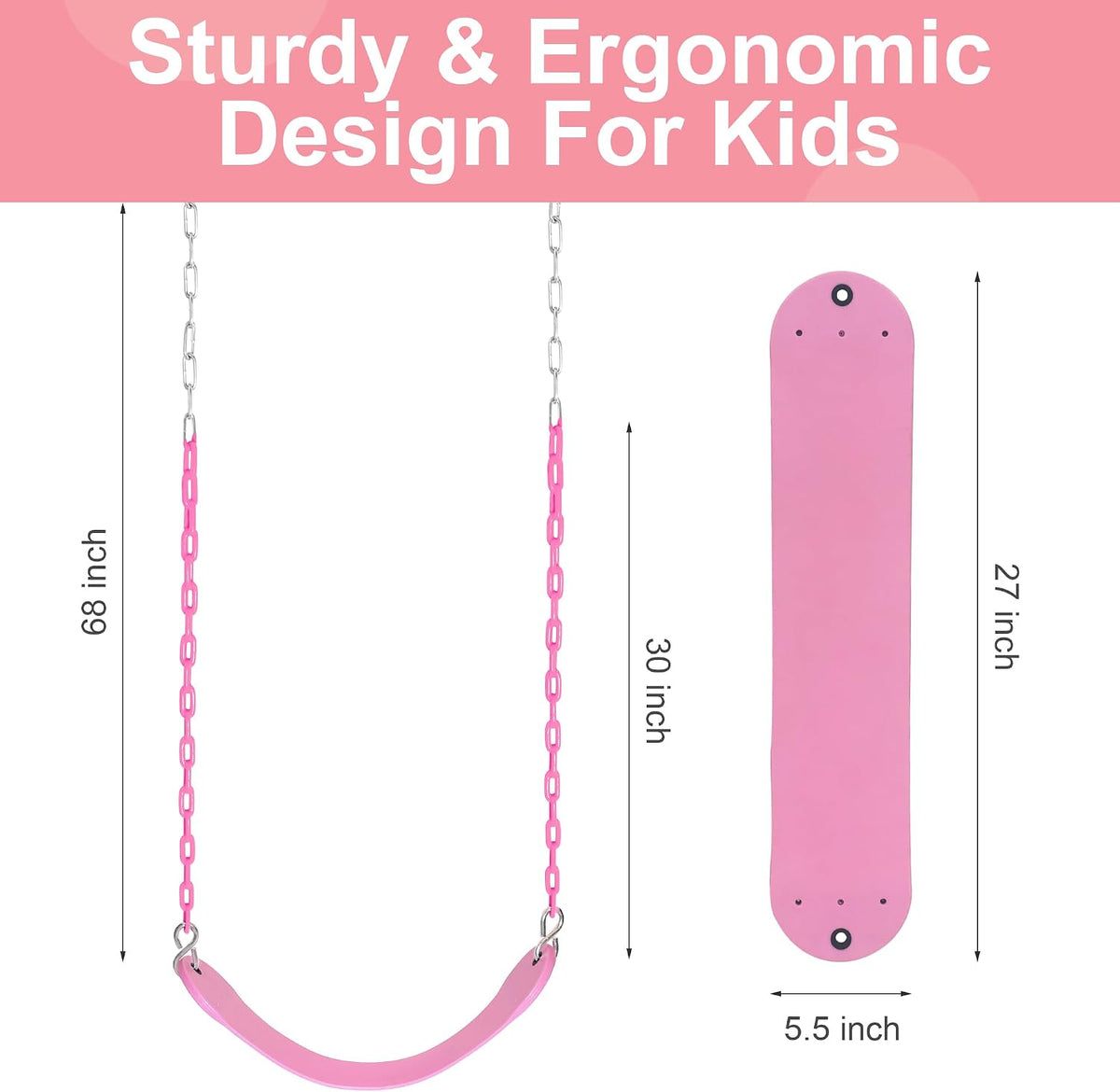 Pink Swing Seat, Heavy Duty Chain Plastic Coated - Light Pink - image 4