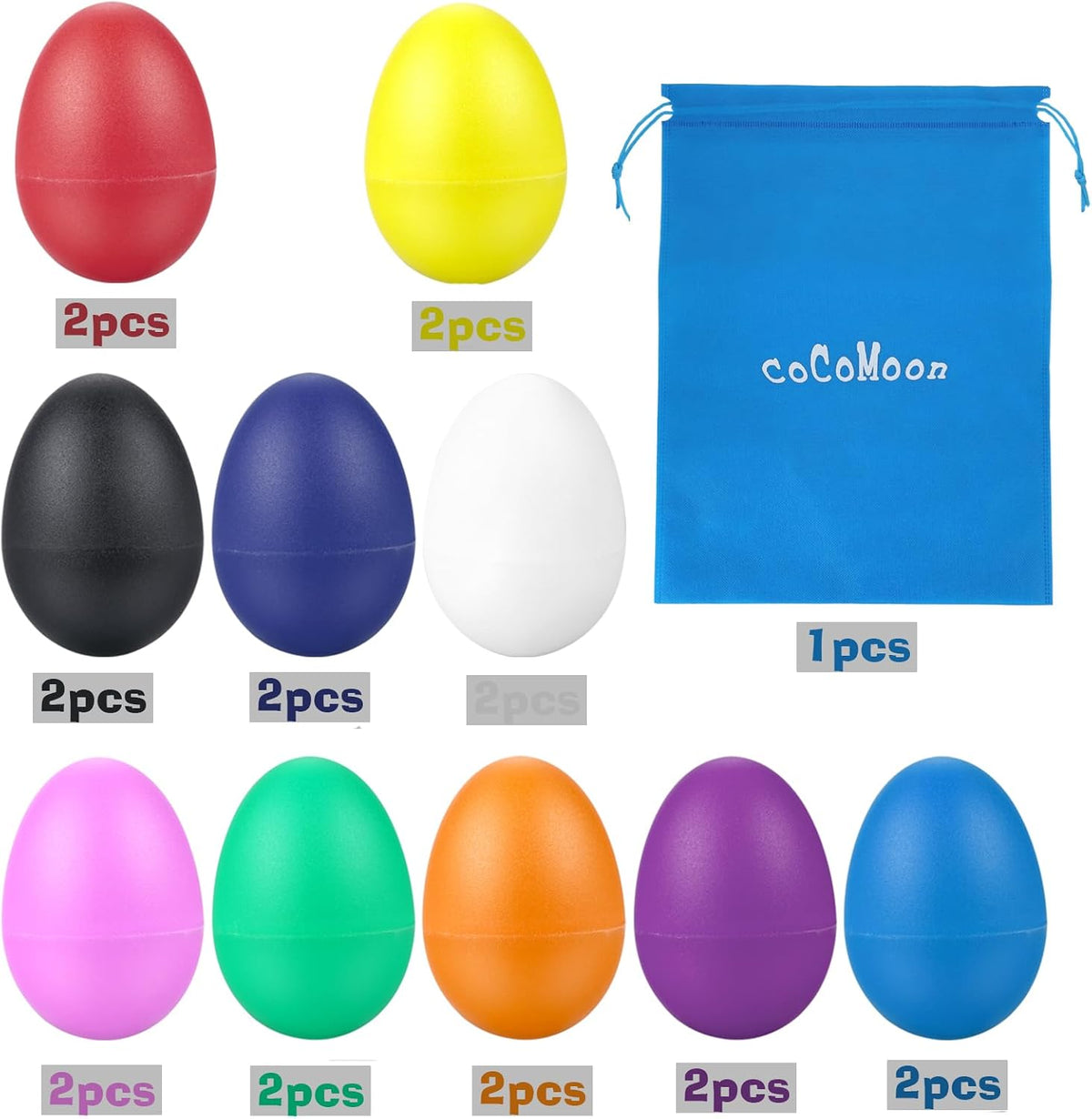 COCOMOON 20 plastic egg shakers in 10 bright colors with storage bags - view 2