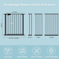 WAOWAO Triple Lock 49.21-66.54" Baby Gate Extra Wide Pressure Mounted Walk Through Swing Auto Close Safety Black Metal Dog Pet Puppy for Stairs,Doorways,Kitchen