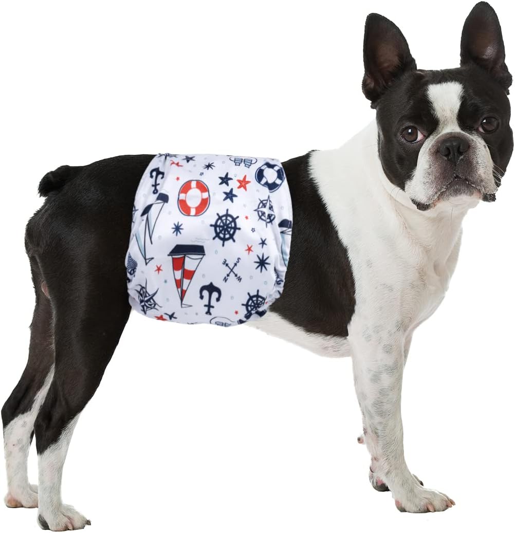 Pet Soft Dog Belly Bands - Washable Dog Diapers Belly Band for Male Dogs, Reusable Male Dogs Wraps - Sailor / X-Small (NewBorn 7''-8'') - image 3