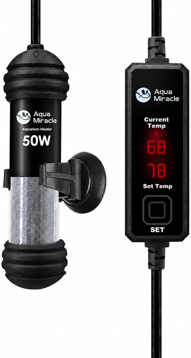 AquaMiracle 100W Small Aquarium Heater Dual LED Display for 10-20 Gal - For 5-10 Gal Aquariums