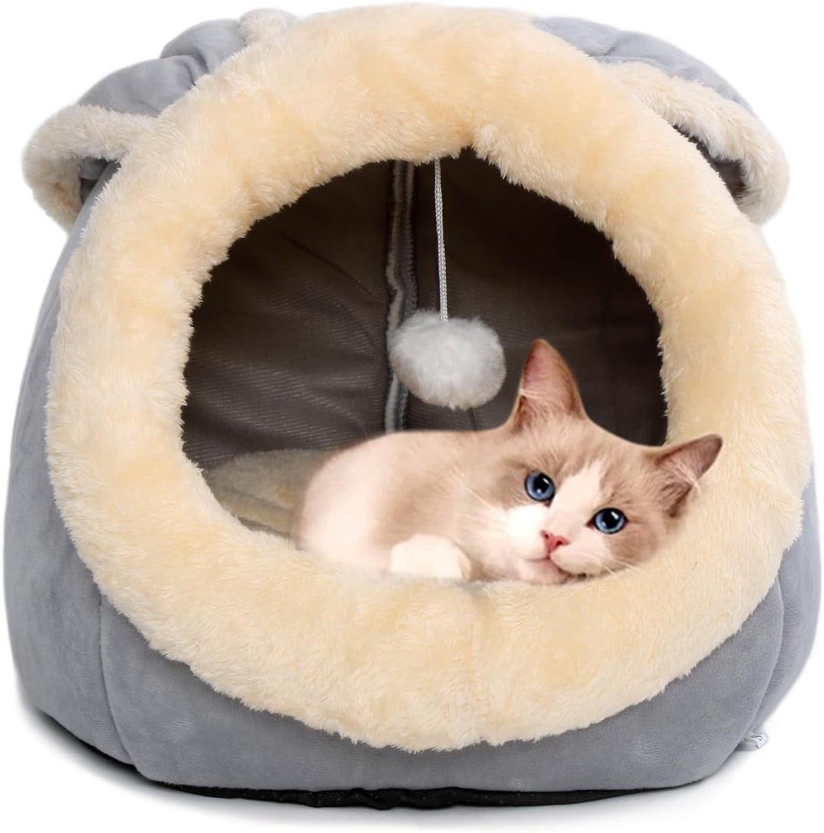 Cat Beds for Indoor Cats-Rabbit-Shaped Cat Cave Bed with Hanging Toy - Rabbite Gray / Rabbite / L