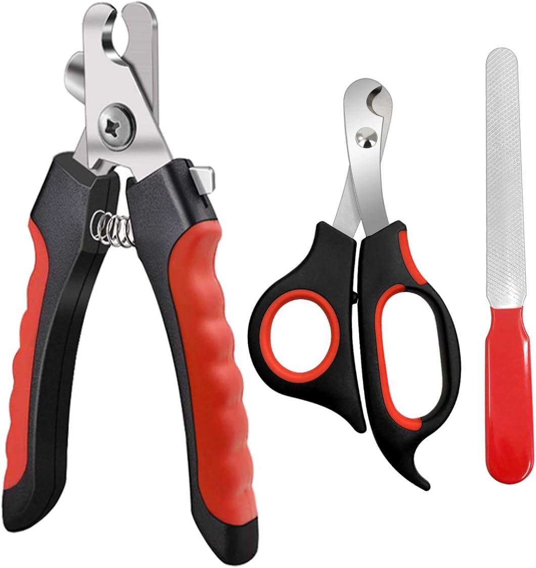 Pet Nail Clippers and Trimmers Set Safety Guard to Avoid Over Cutting - Red