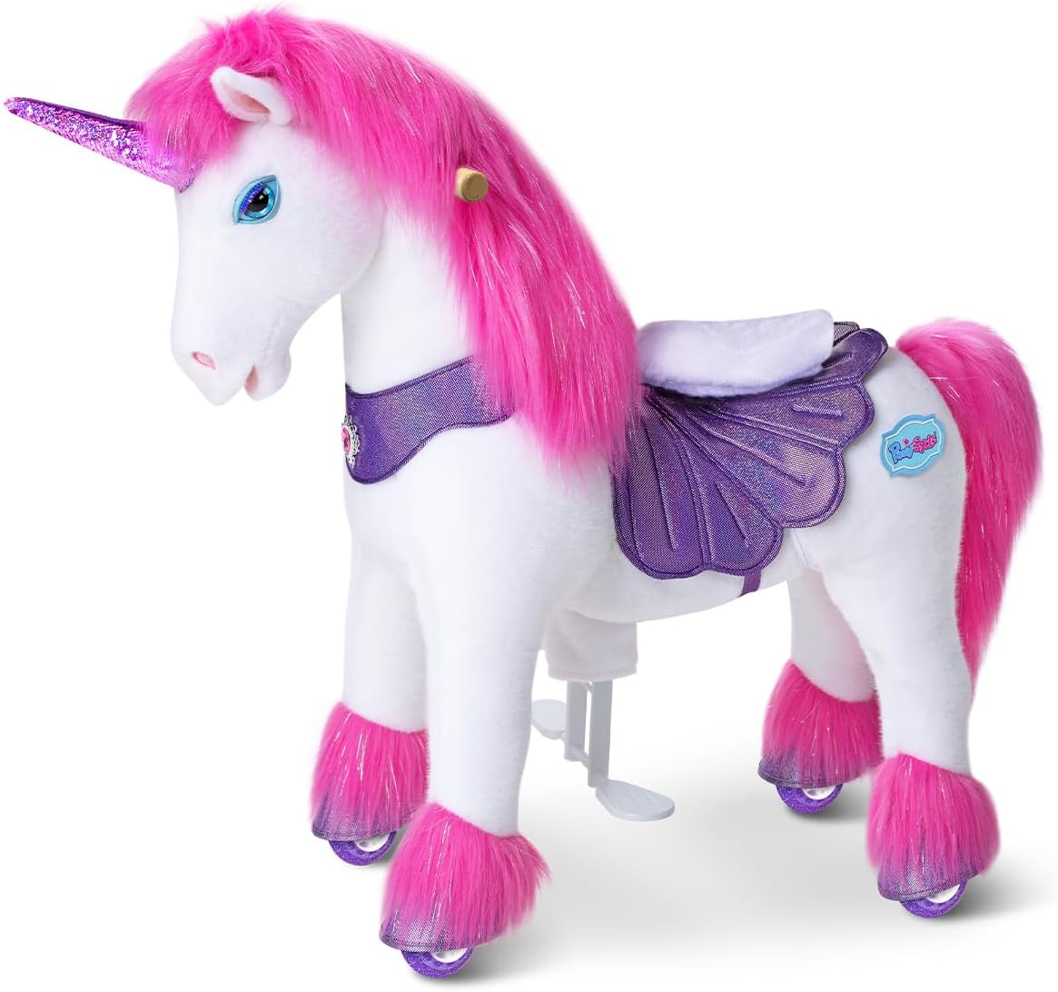 PonyCycle rainbow ride-on unicorn for toddlers with plush body, handlebars and hand brake - view 3