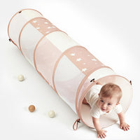 Sumbababy pop-up toddler crawl tunnel with coffee-colored star pattern