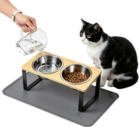 Elevated Tilted Cat Food Bowls with Mat - Natural-vine