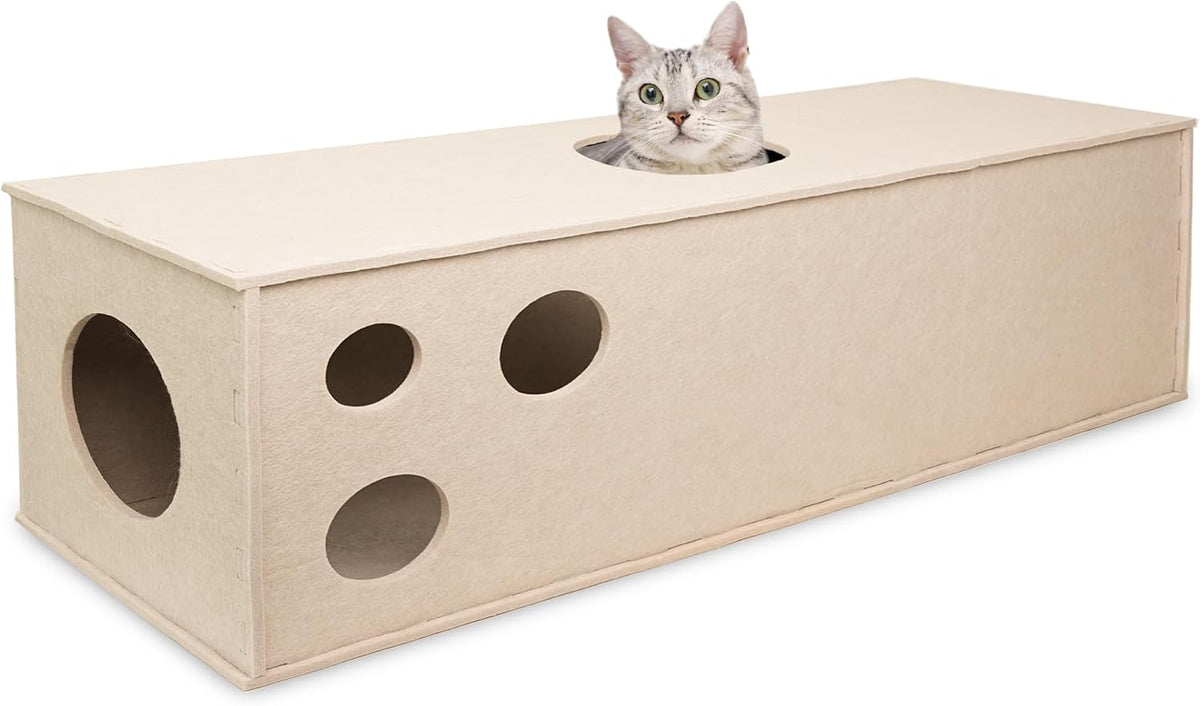 PETKARAY Cat Tunnel, Original Cat Hideaway Cave for Indoor Cats - Straight Tunnel / Beige
