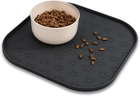 Pet Feeding Mat, Waterproof Anti-Slip Placemats for Dog Cat Bowl Silicone Pet Food Mat, Raised Edge - Black / 11"L x 11"W