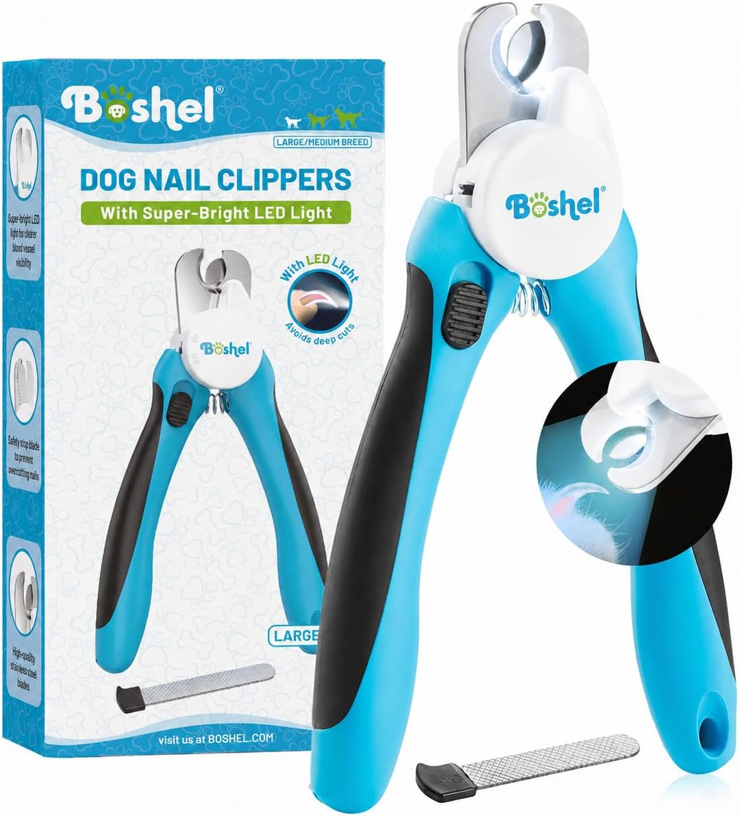 Large Dog Nail Clippers with Safety Guard to Avoid Over-Cutting Nails - LED - Large/Medium