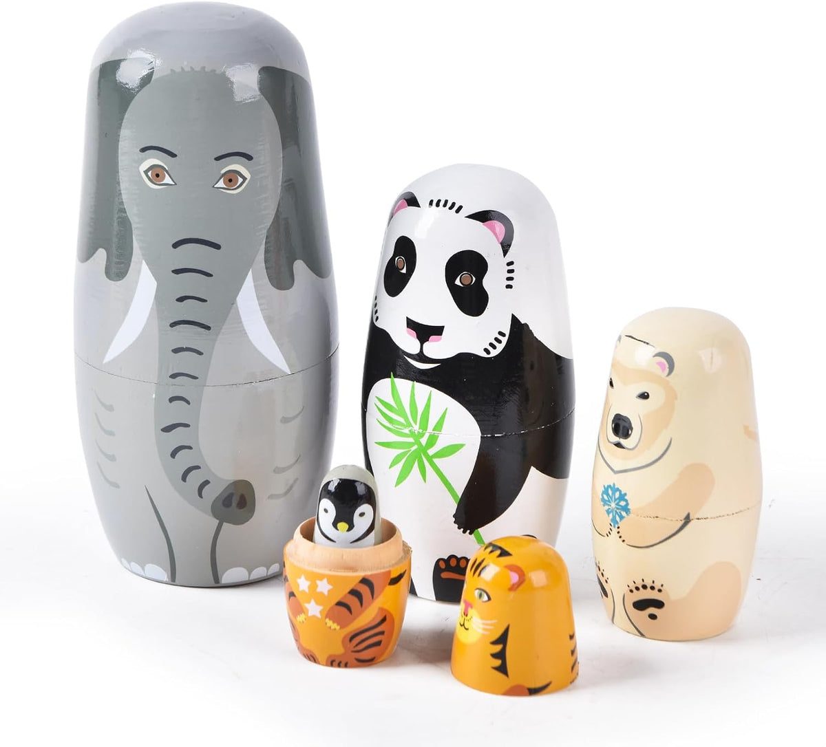 Russian Nesting Dolls, Bear Wooden Stacking Set - Elephant