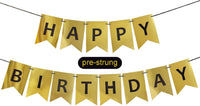Happy Birthday Banner,Pre-Strung Black and Gold Party Decorations，16ft Pre-Strung Hanging Sign - gold-black