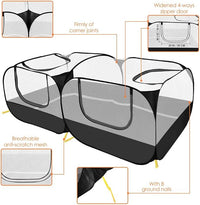 Lukovee Small Animals Playpen, Chicken Pen with Escape-Proof Detachable Bottom & 4 Zipper Doors, Breathable Foldable Portable Large Chicken Run Coop for Puppy Duck Kitten Rabbits Outdoor Yard (Black)