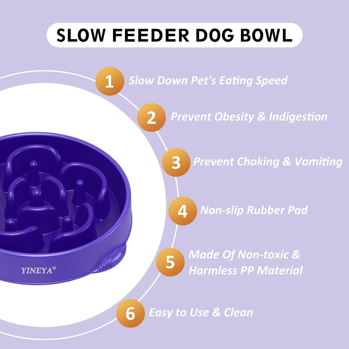 YINEYA Slow Feeder Dog Bowl for Medium Dogs - Large / I - Purple - image 2