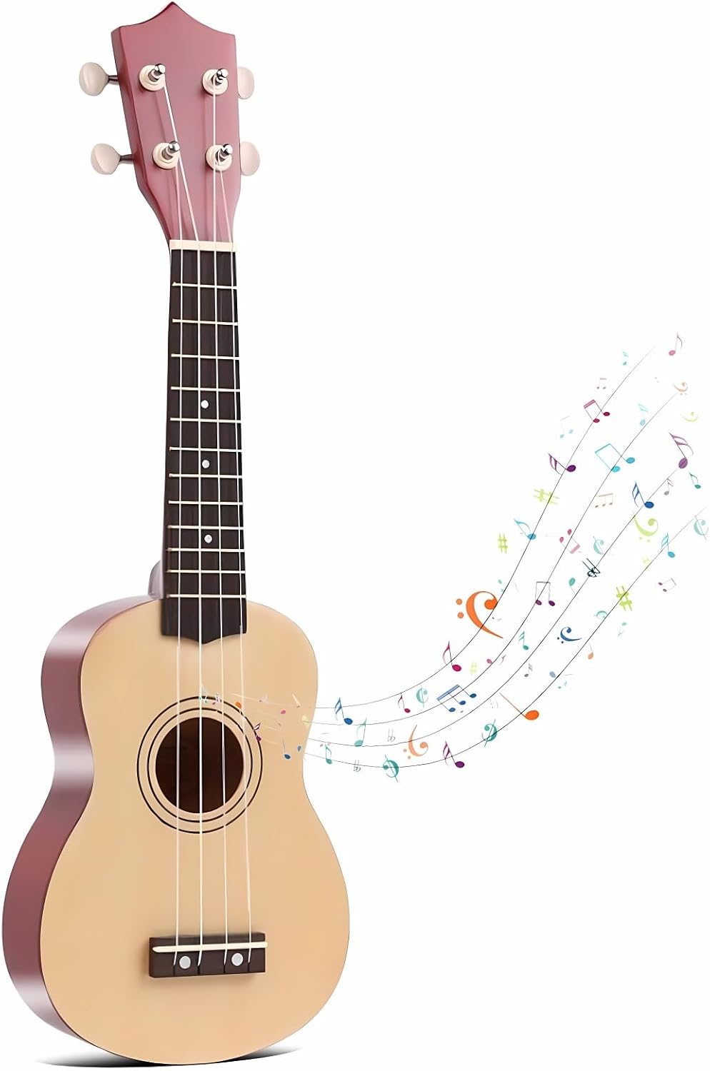 Jakeloo 21 inch pink wooden acoustic guitar with 4 strings for beginners - view 3